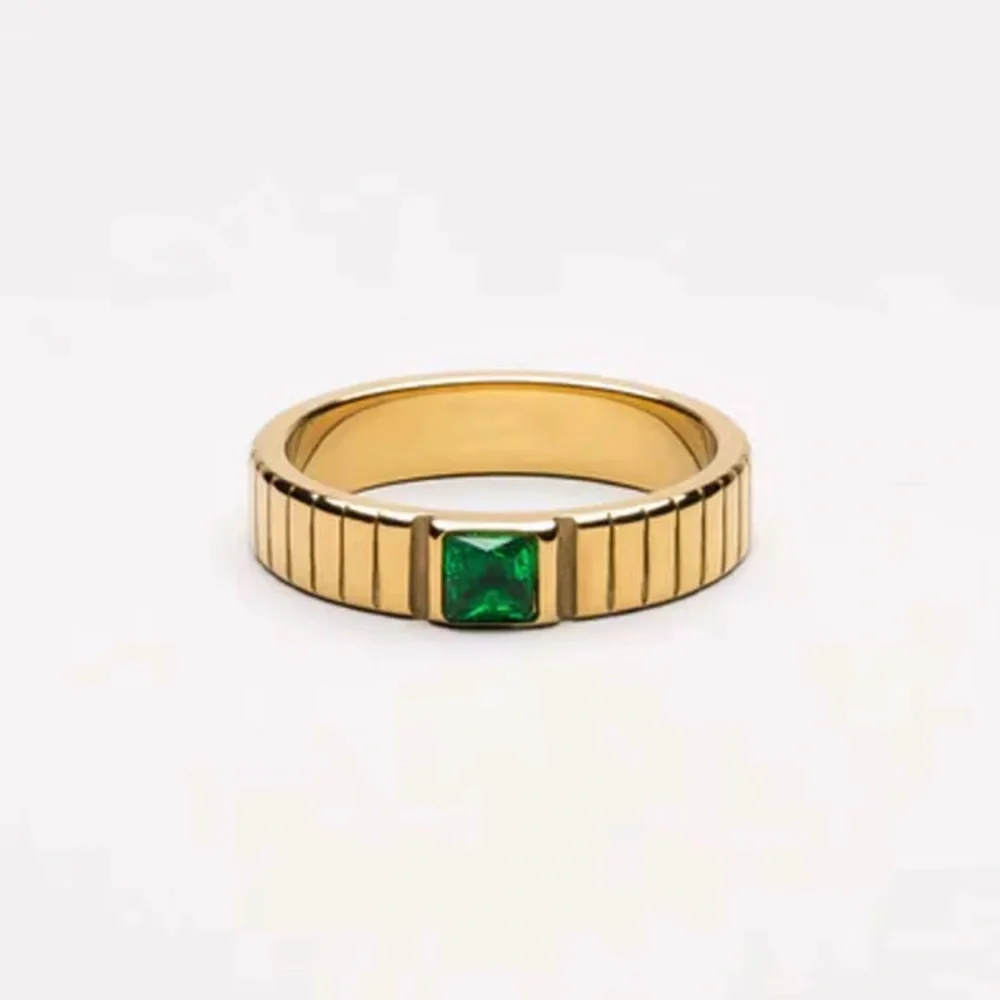 (A11) 18k Plated Elegant Gold Ring with Green Gemstone